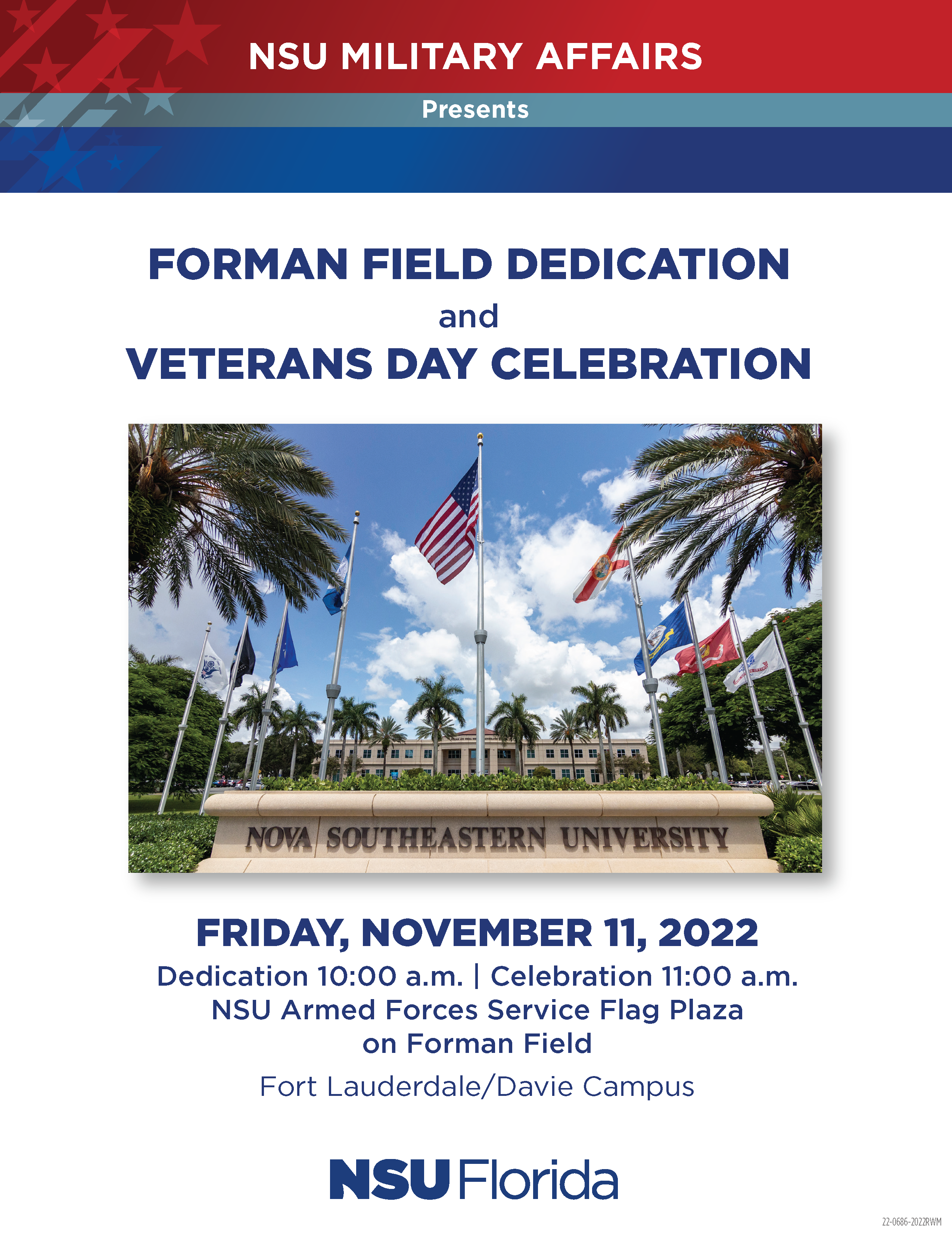 2022 Veterans Day Dedication flyer inviting others to attend the Forman Field dedication
