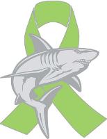 Shark over a green ribbon.